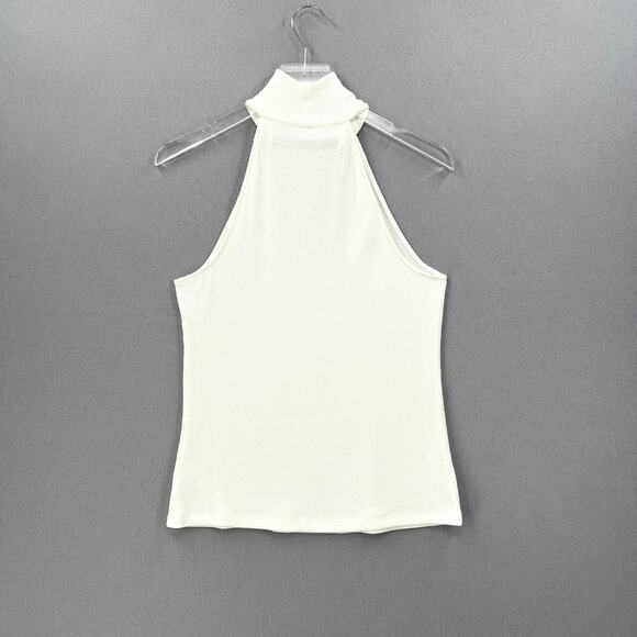 ENZA COSTA Knit Halter Turtleneck Womens Large Winter White Sleeveless Rib NEW - Picture 6 of 16